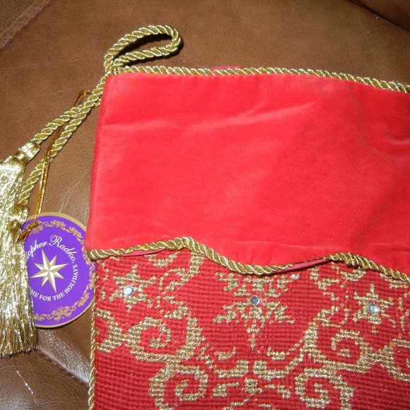 2 NWT BEautiful HOLIDAY Needlepoint Christmas Stockings Red & Gold - Retired - Picture 3 of 4